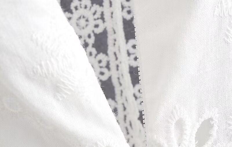 Puff-Sleeve V-Neck Cutout Mini A-Line Eyelet Lace Dress Product Image