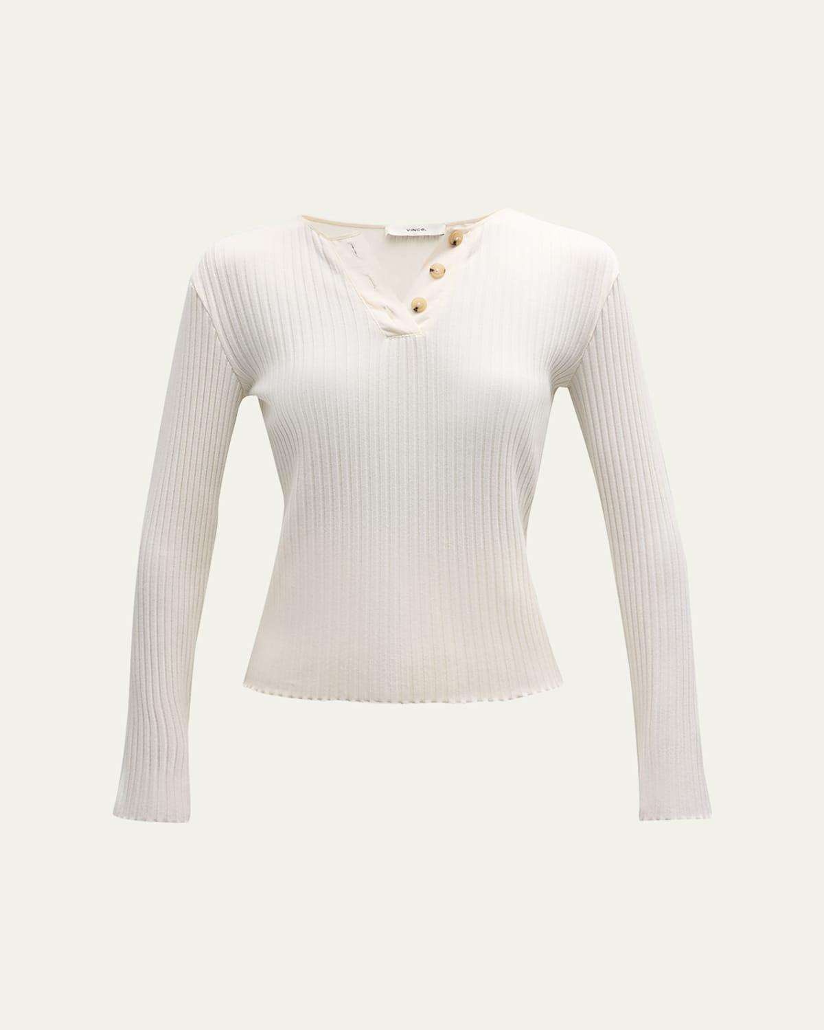 Rib-Knit Long-Sleeve Henley Top Product Image
