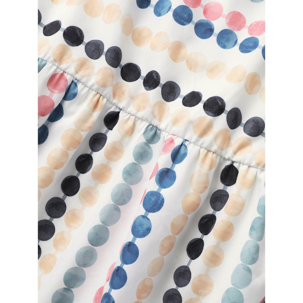 Plus Size Dot Print Elastic Waist Split Neck Midi Dress WhiteSmoke Women Casual Ruffles Flat collar with V-notch Short sleeve Curvy BloomChic 30/6X Product Image