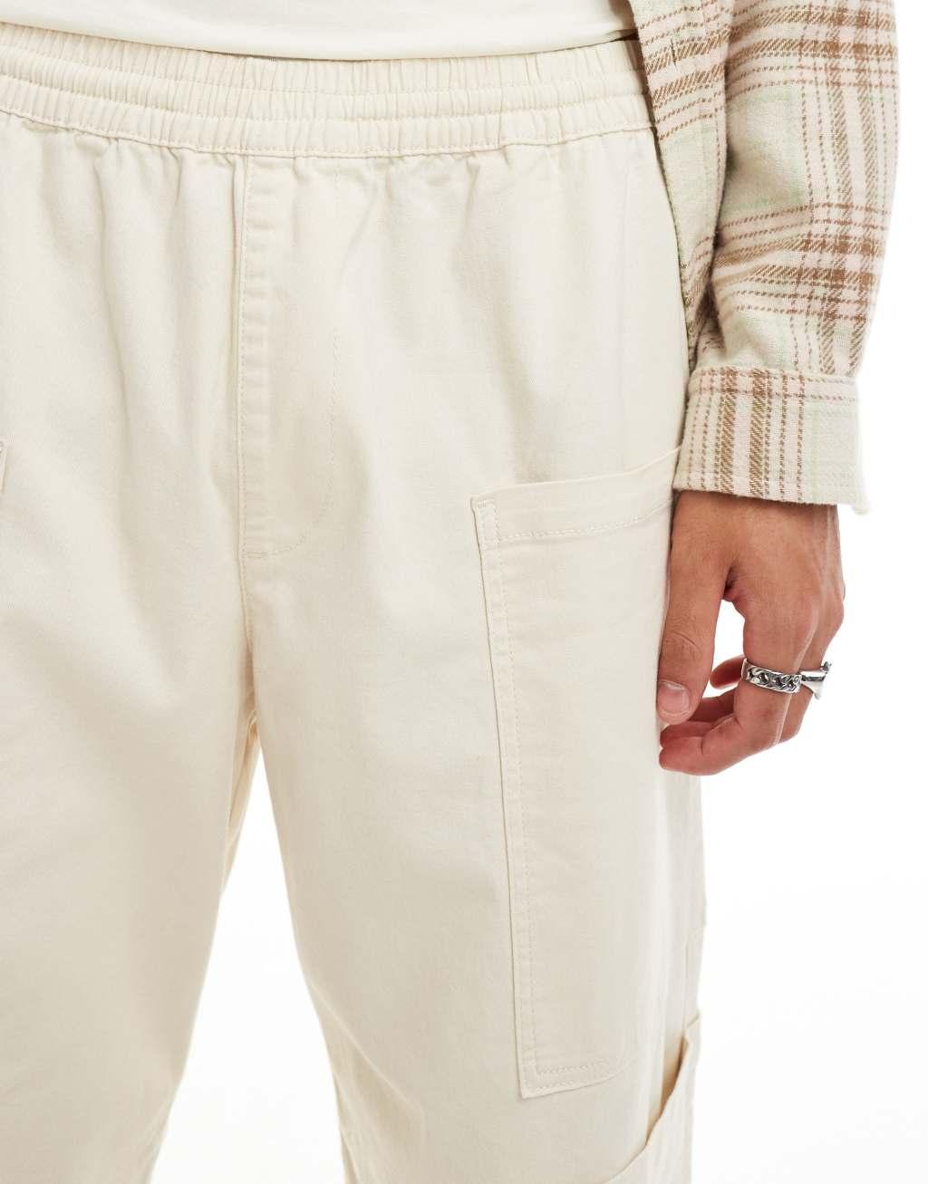 ADPT wide fit pull-on cargo pants in off-white  Product Image