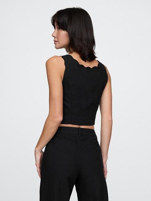 Linen-Blend Scalloped Cropped Top Product Image