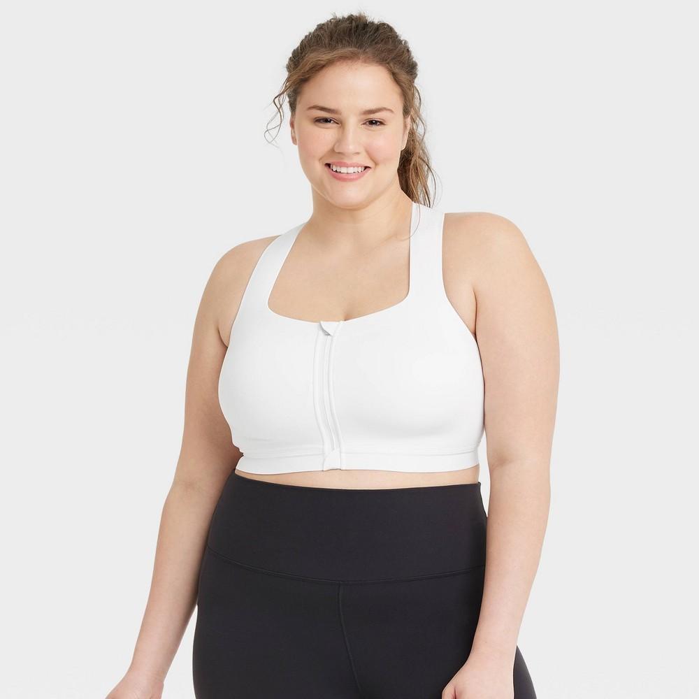 Women's Sculpt High Support Zip-Front Sports Bra - All In Motion™ Black 34B: Adjustable Strap, Molded Cup Product Image