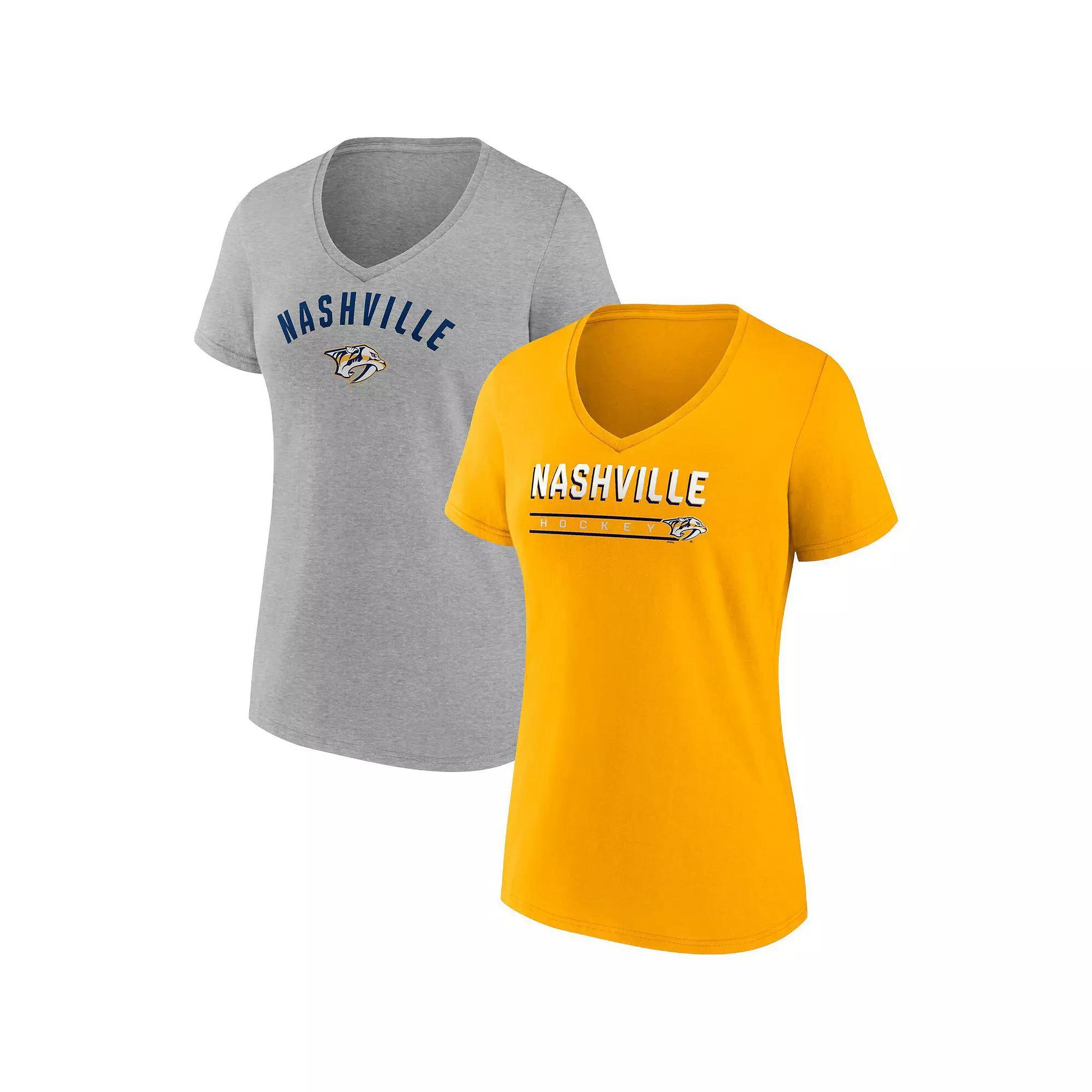 Womens Fanatics Branded Gold/Heathered Gray Nashville Predators 2-Pack V-Neck T-Shirt Set Product Image