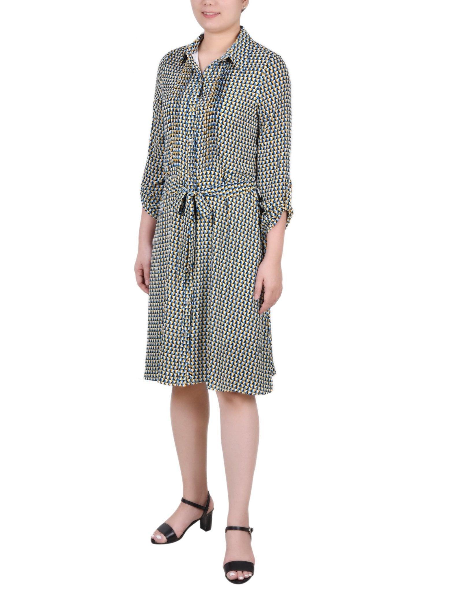 Long Roll Tab Sleeve Dobby Dress - Petite Product Image
