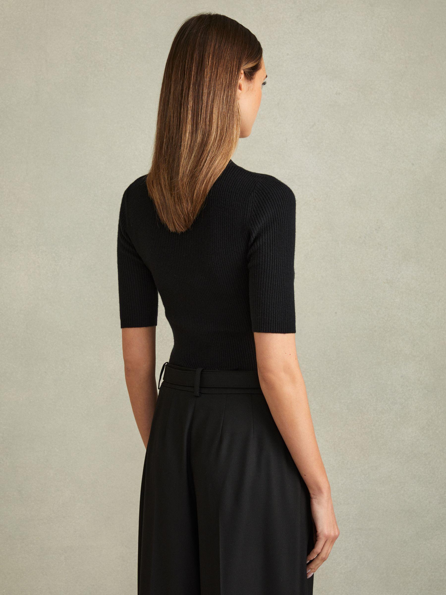 Wool Blend Button Detail Top in Black Product Image
