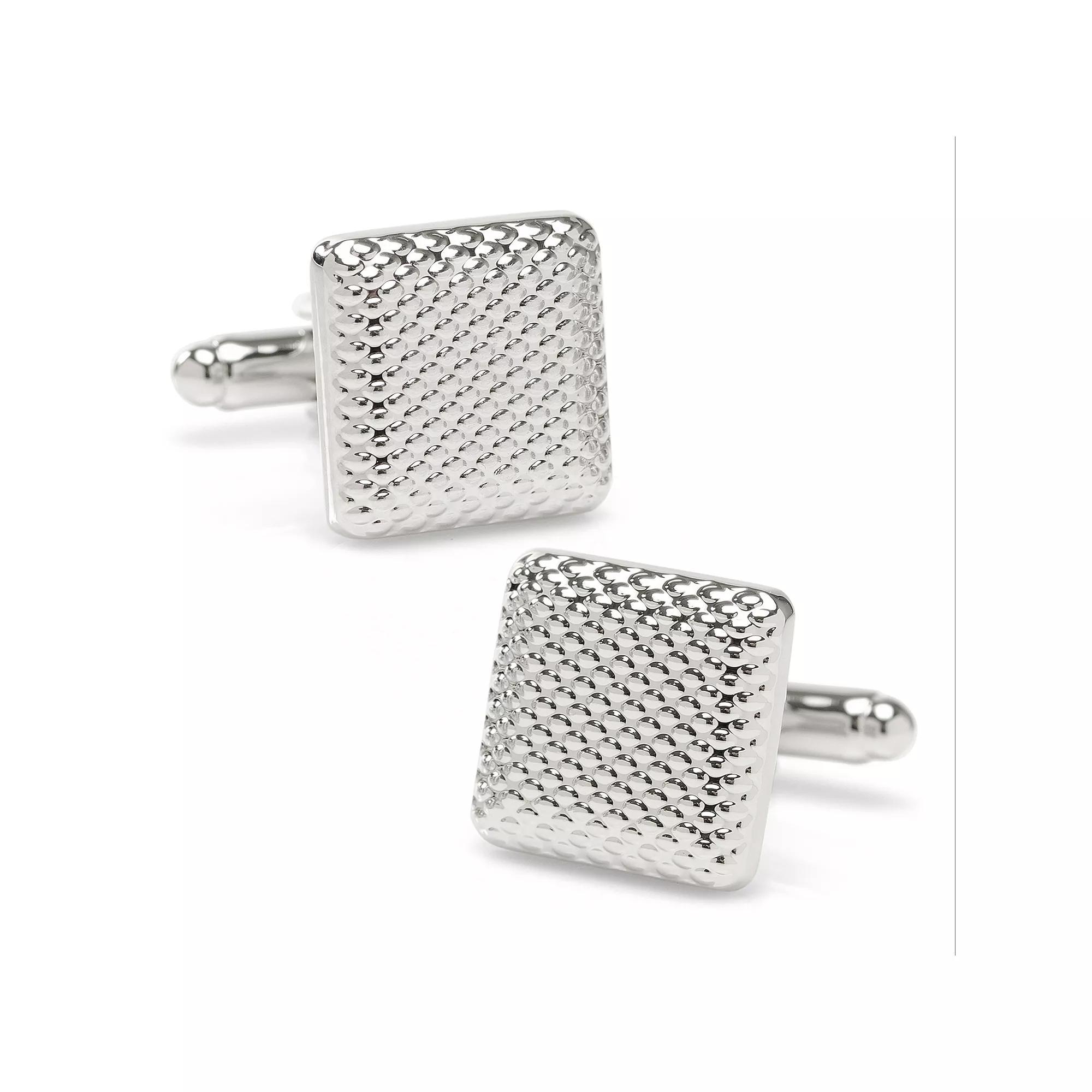 Men's Silver Textured Square Cuff Links, Grey Product Image