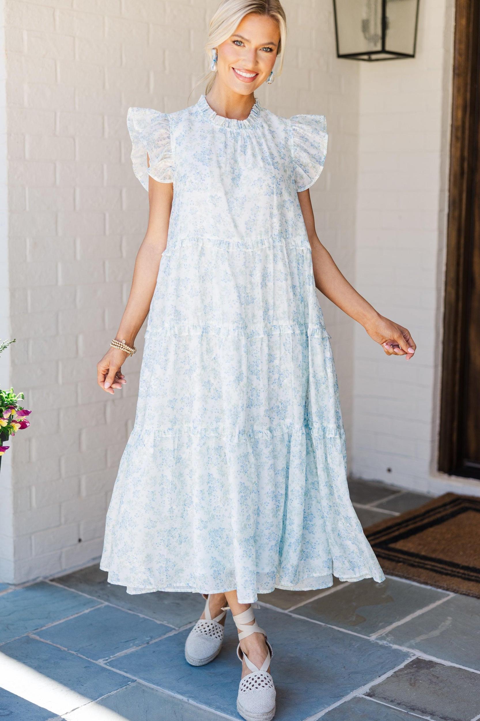Check You Out Light Blue Ditsy Floral Mid Dress Female Product Image