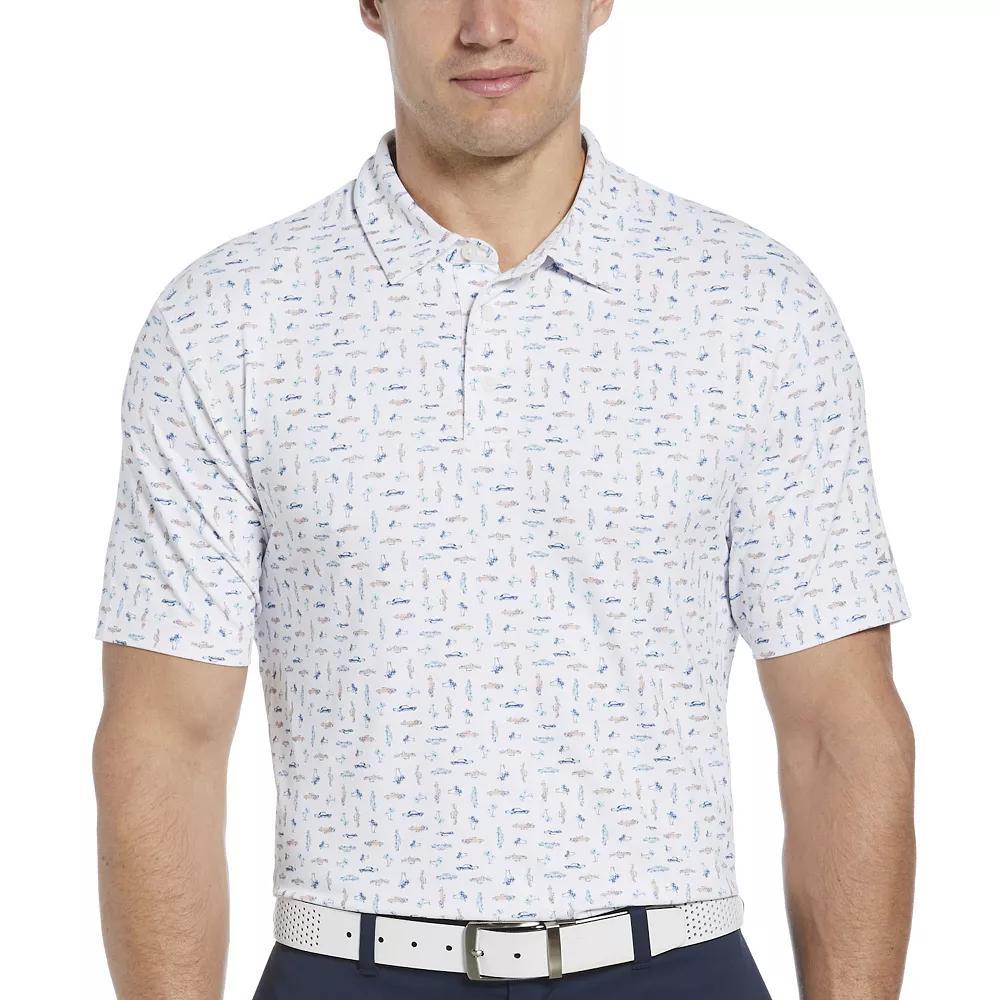 Men's Grand Slam Short Sleeve Watercolor Palms Polo, Size: XL, Bright White Product Image
