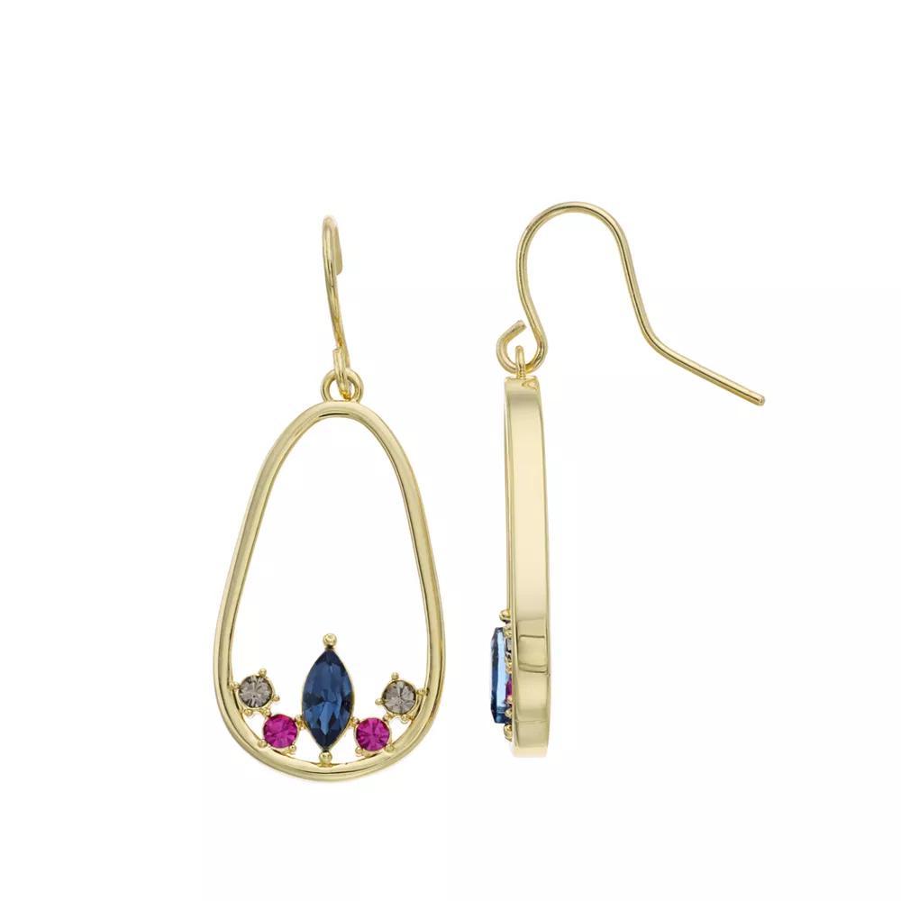 Brilliance Gold Tone Multicolor Crystal Cluster Oblong Drop Earrings, Women's Product Image