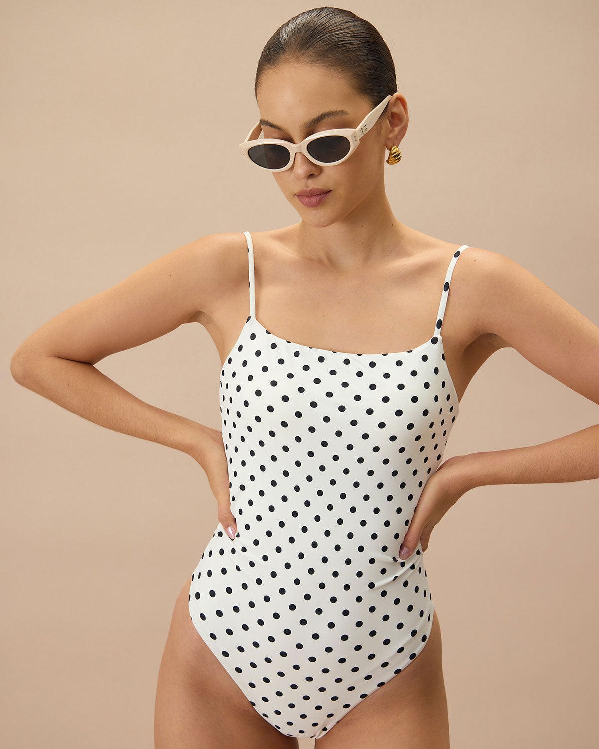 The White Polka Dot Backless One-Piece Swimsuit Product Image