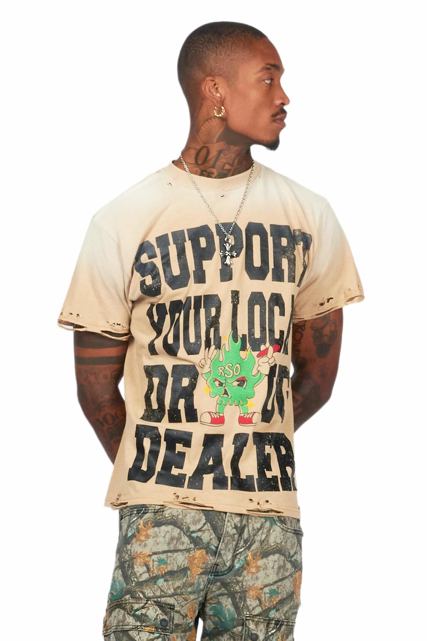 Tarl Beige Oversized Graphic T-Shirt Male Product Image