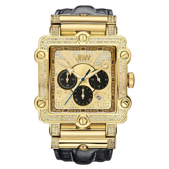 Men's JBW Phantom Chronograph 2-3/8 CT. T.w. Diamond and Crystal 18K Gold Plate Strap Watch (Model: Jb-6215-238-A) Product Image