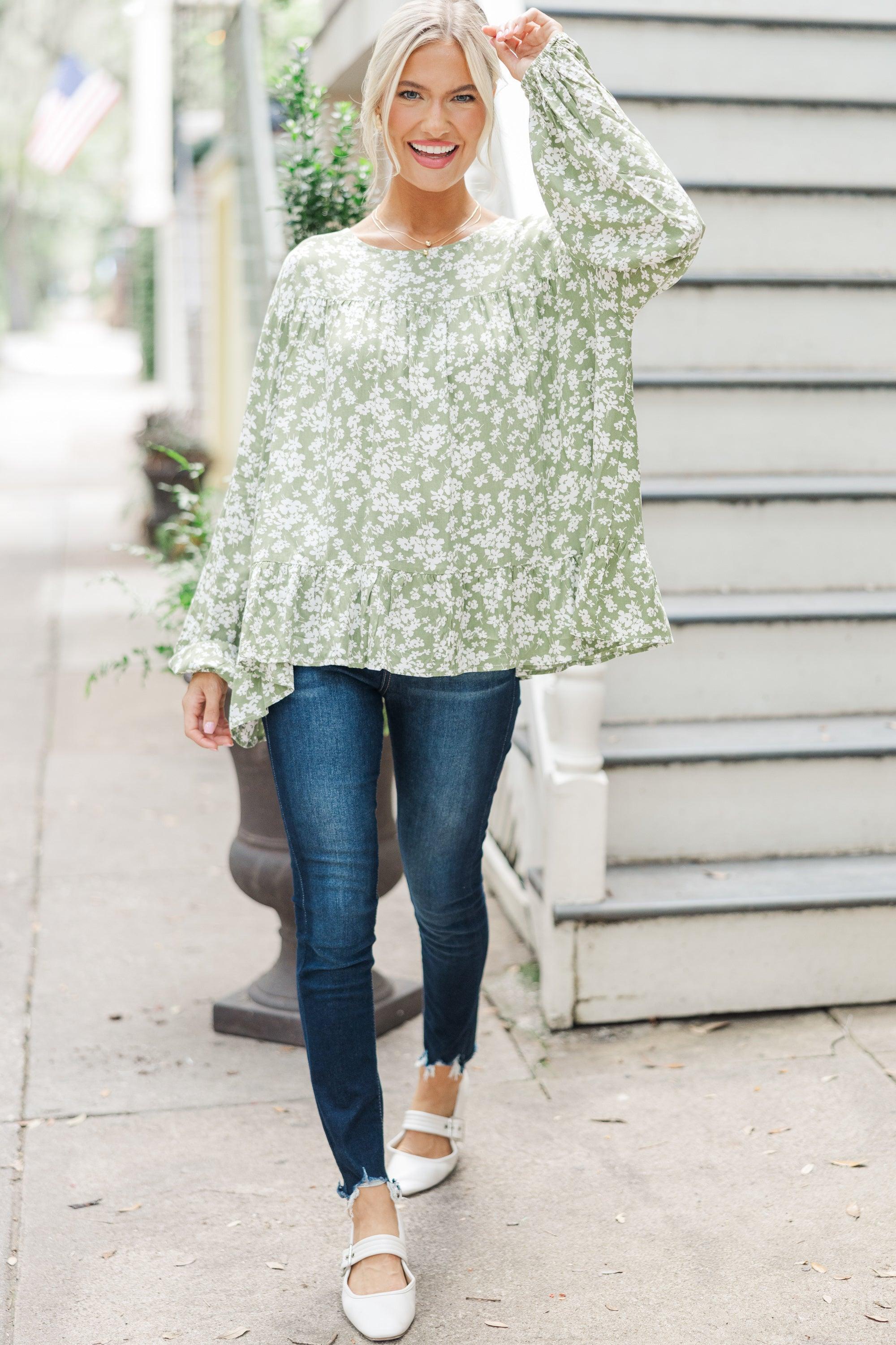 Feeling Blessed Olive Green Ditsy Floral Tunic Female Product Image
