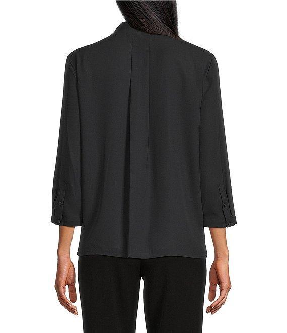 Investments Petite Caroline Signature Placed Floral Stitch Print 3/4 Sleeve Button Front Top Product Image