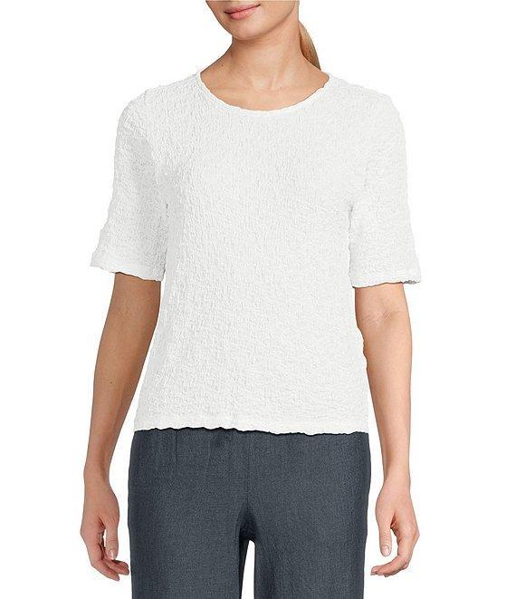 Eileen Fisher Organic Cotton Blend Bubble Jacquard Round Neck Short Sleeve Top Product Image