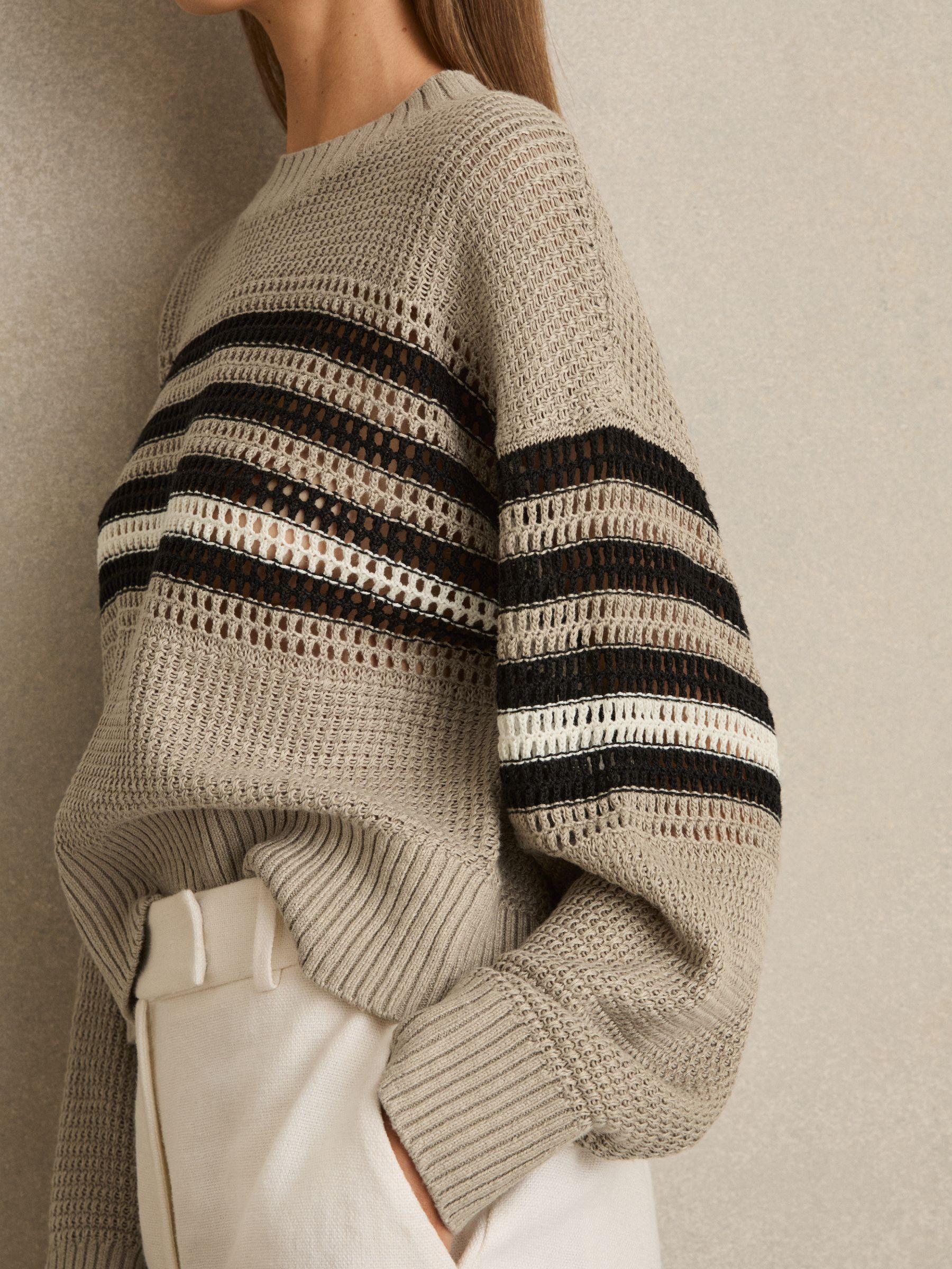 Linen Crochet Striped Jumper in Neutral/Black Product Image