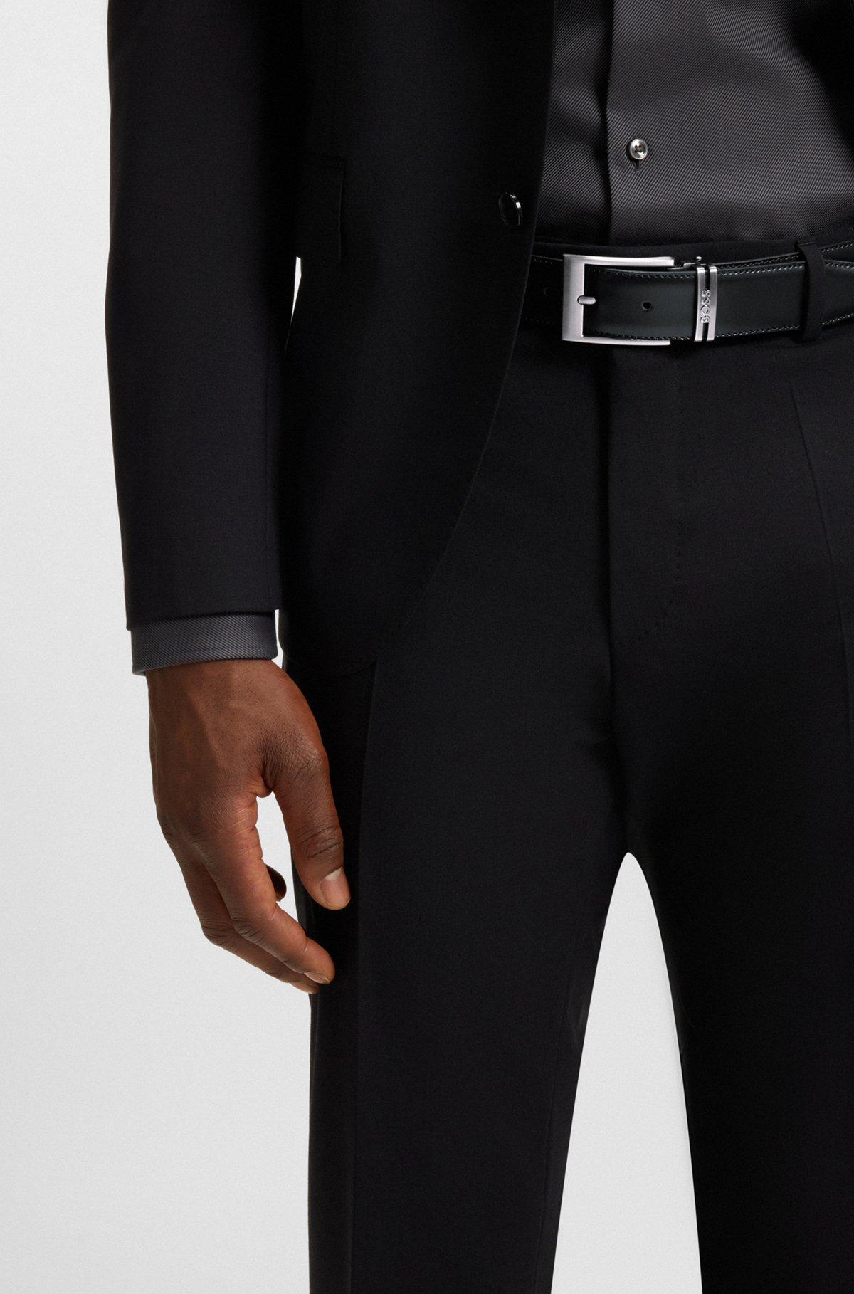BOSS - Italian-leather reversible belt with branded keeper - Black Product Image
