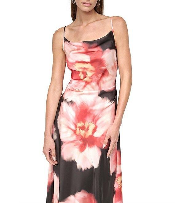 DKNY by Donna Karan Woven Floral Print Cowl Neck Sleeveless Fit and Flare Midi Dress Product Image
