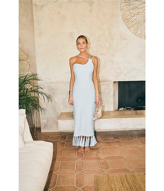 Antonio Melani x M.G. Style Kate One Shoulder Sweetheart Neckline Fringe Midi Dress Product Image