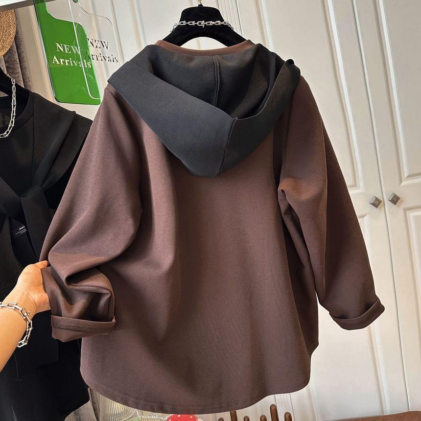 Long-Sleeve Round Neck Plain Mock Two-Piece Tee Product Image