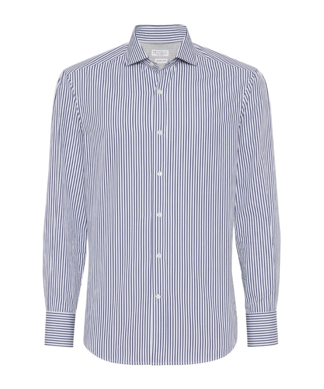 BRUNELLO CUCINELLI Stripe Pattern Cotton Shirt In White Product Image