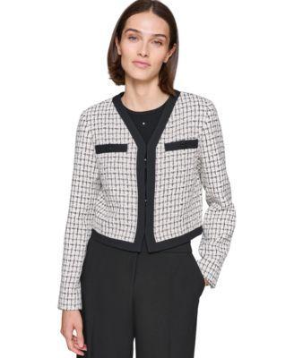 Karl Lagerfeld Womens Cropped Tweed Jacket - Sft Wht Product Image