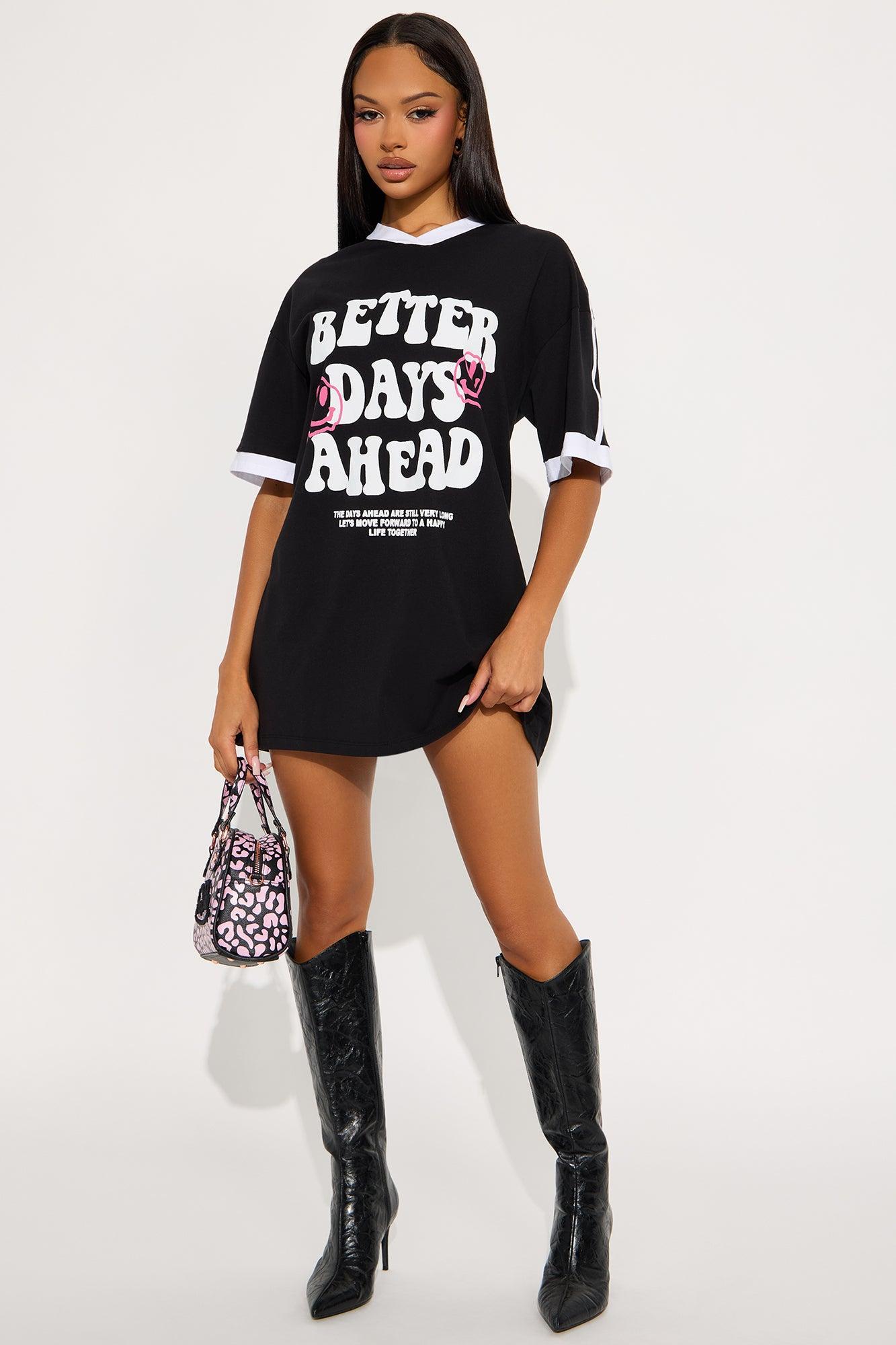 Better Days Ahead T-Shirt Mini Dress - Black/White Product Image