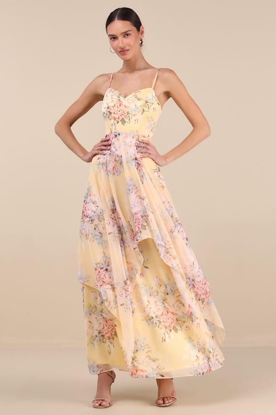 Breigh Yellow Floral Sleeveless Maxi Dress Product Image