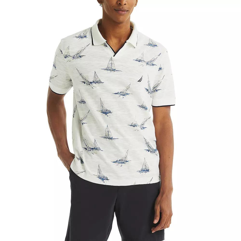 Men's Nautica Classic Fit Printed Polo, Size: Medium, Bright White Product Image