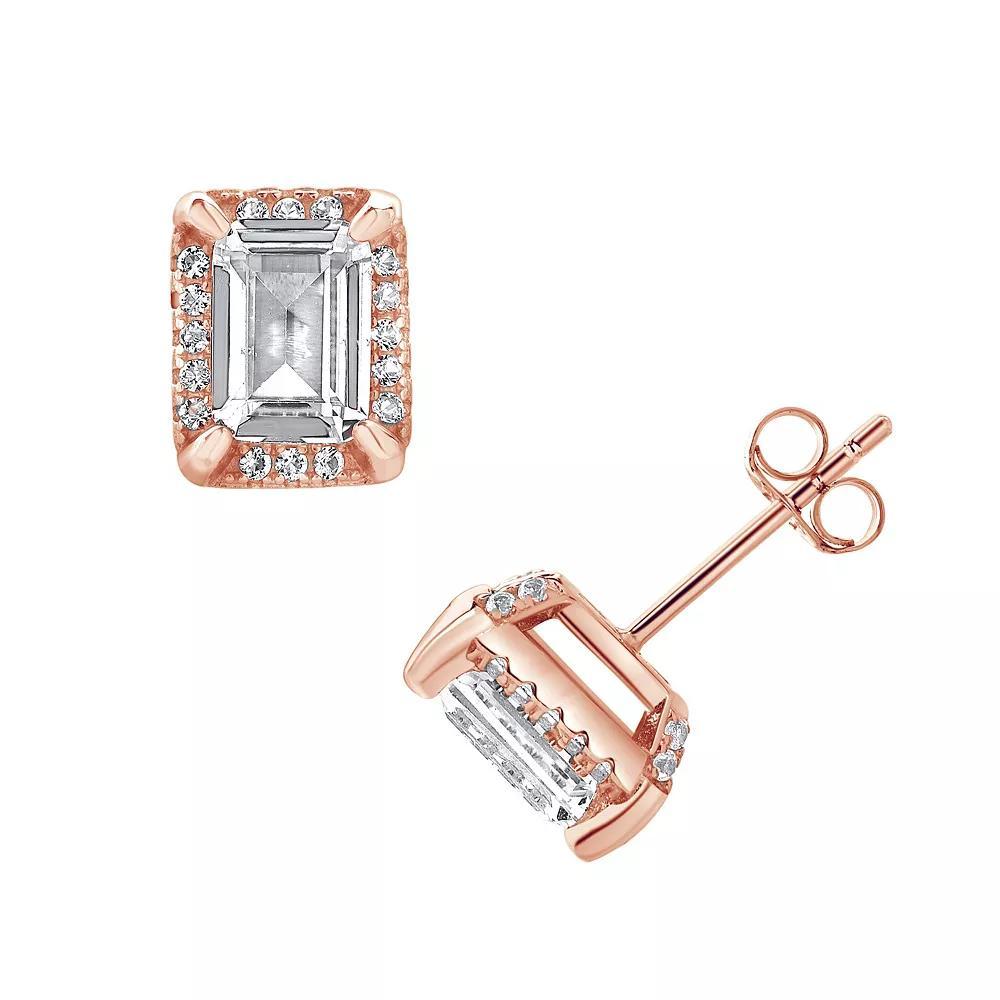 Gemstone Brilliance Lab-Created White Sapphire Rectangle Halo Stud Earrings, Women's, Pink Tone Product Image