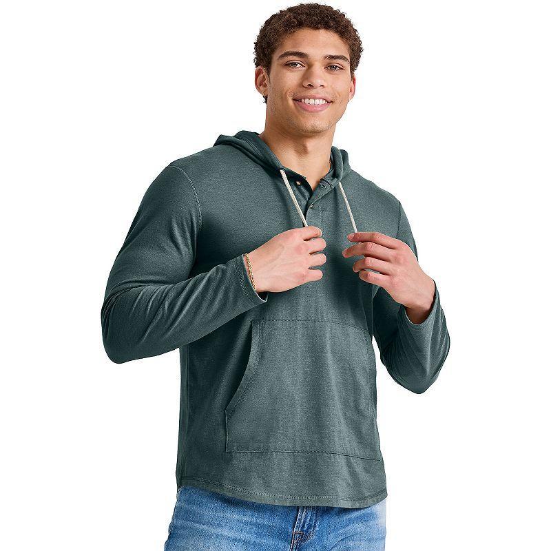 Men's Hanes® Originals Cotton Henley Hoodie, Size: Small, Red River Clay Product Image
