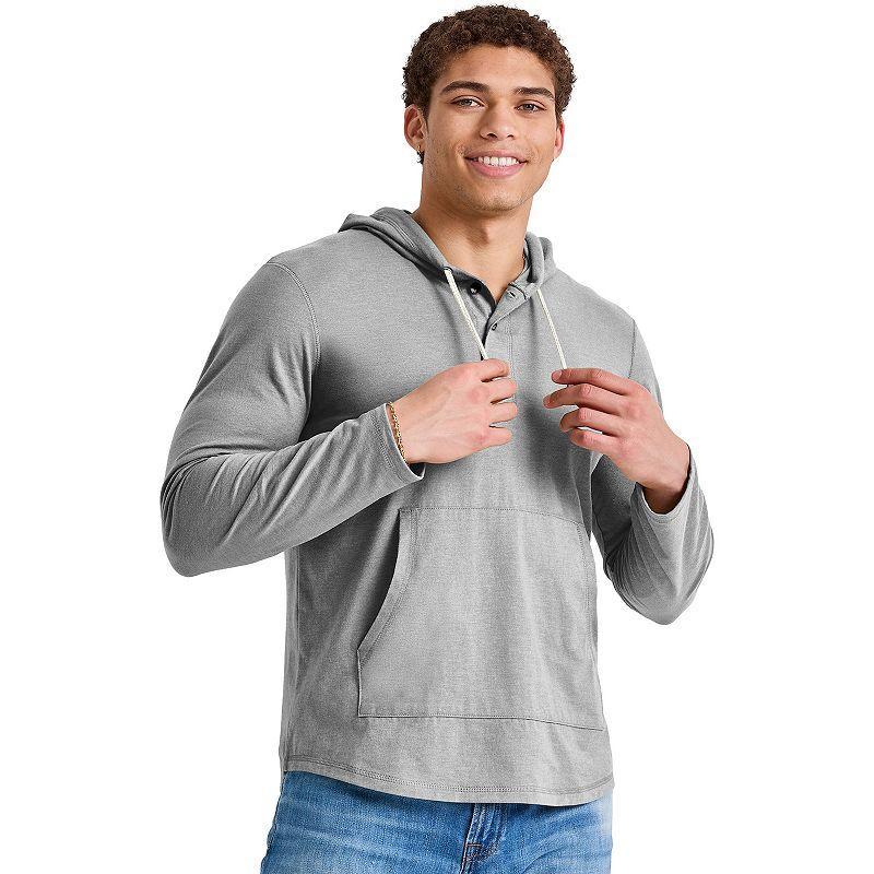 Men's Hanes® Originals Cotton Henley Hoodie, Size: Small, Red River Clay Product Image