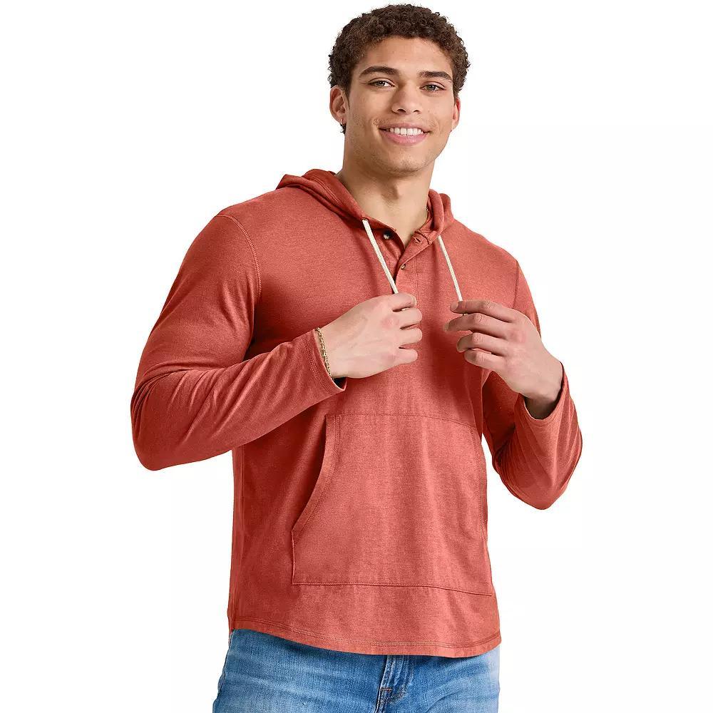 Men's Hanes® Originals Cotton Henley Hoodie, Size: Small, Red River Clay Product Image