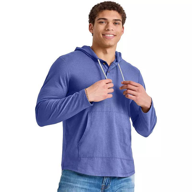 Men's Hanes® Originals Cotton Henley Hoodie, Size: Small, Red River Clay Product Image