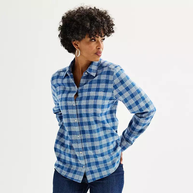 Women's Croft & Barrow® The Extra Soft Plaid Flannel Shirt, Size: XS, Pink Color Plaid Product Image