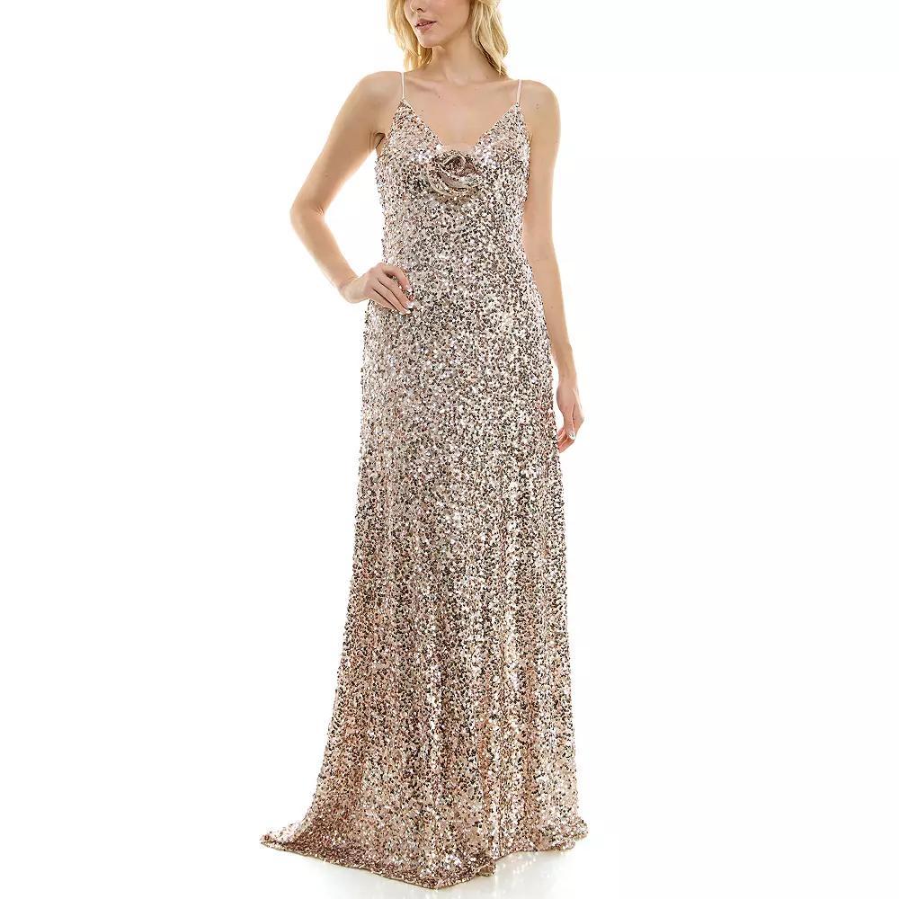 Women's Taylor Dress Sequin Gown With Rosette, Girl's, Size: 4, Light Pastel Pink Product Image