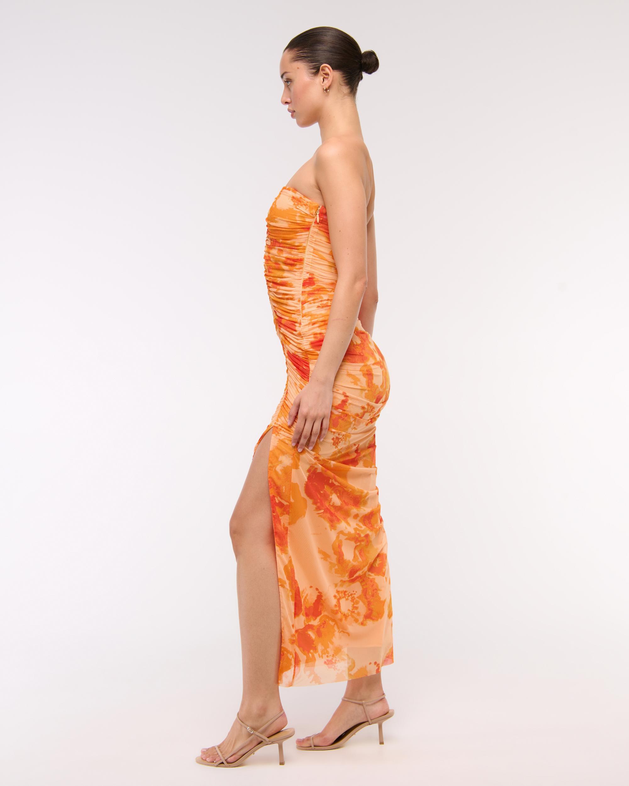 Mesh Strapless Ruched Maxi Dress Product Image