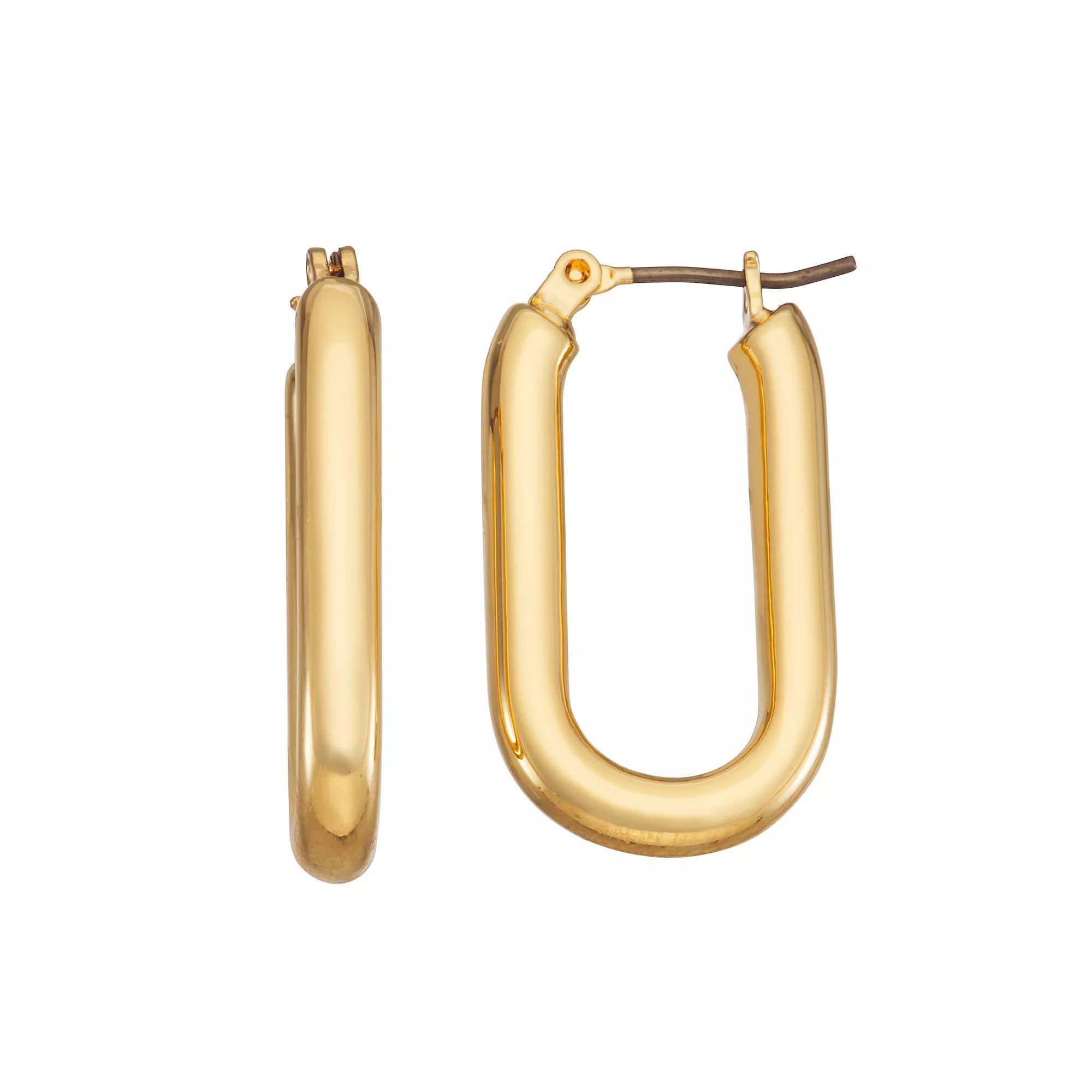 Nine West Gold Tone Long Hoop Earrings, Womens Product Image