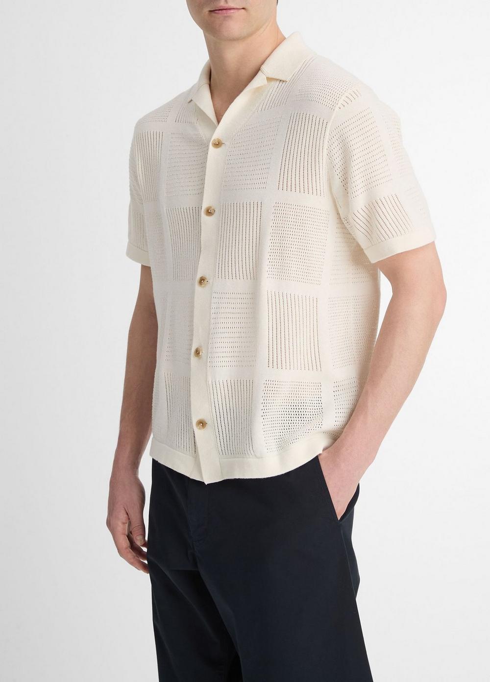 Mens Patchwork Pointelle Short-Sleeve Shirt, Light Coastal Blue, Size L Vince Product Image