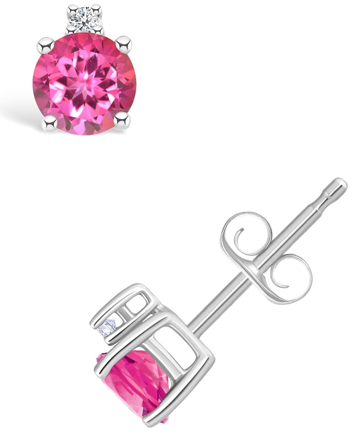 14k Gold 4 mm Round Birthstone & 1/10 Carat T.W. Diamond Stud Earrings, Women's, White Topaz Apr Product Image