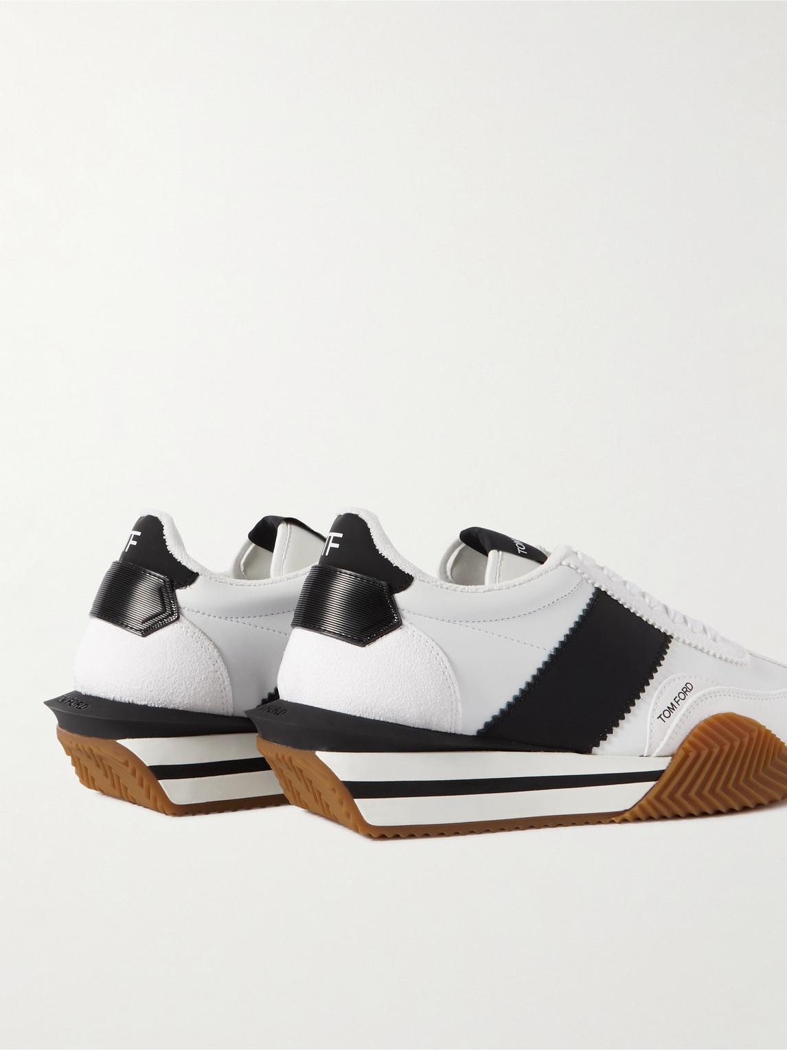 TOM FORD White James Low Top Leather Sneakers In White Black Cream Product Image