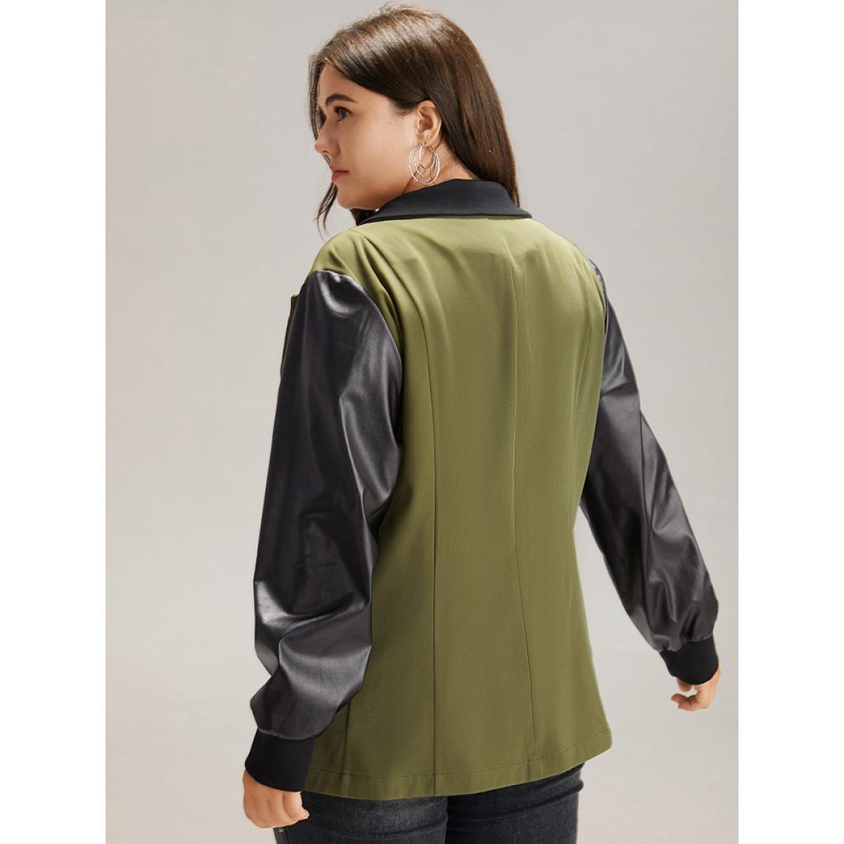 Plus Size Contrast Flap Pocket Button Fly Coat Women ArmyGreen Casual Contrast Ladies Dailywear Winter Coats BloomChic 18-20/2X Product Image