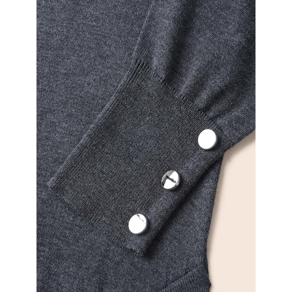 Plus Size Kimono Collar Button Detail Asymmetrical Hem Cardigan DimGray Women Casual Loose Long Sleeve Everyday Cardigans BloomChic 22-24/3X Product Image