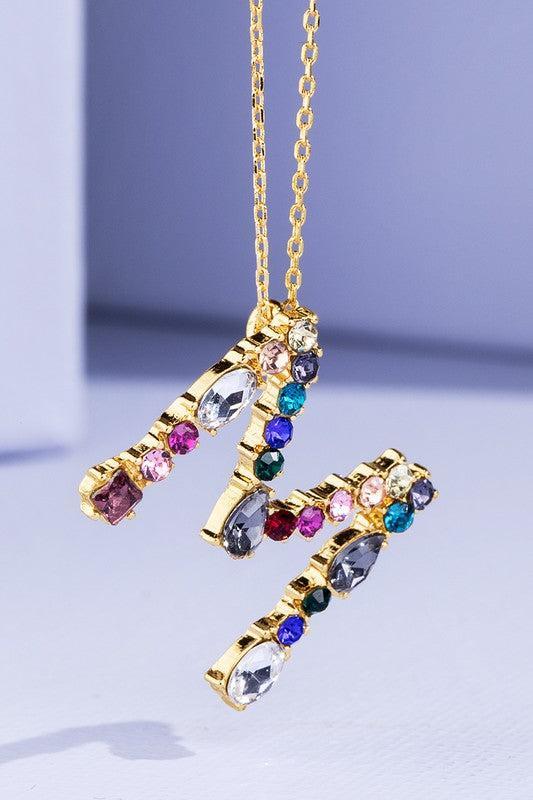 Multi Colored Rhinestone Letter Necklace Product Image