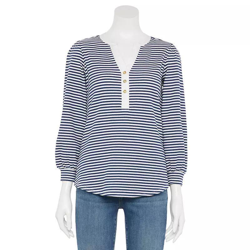 Women's LC Lauren Conrad Long Sleeve Henley Top, Size: XS, Blue Raleigh Stripe Product Image