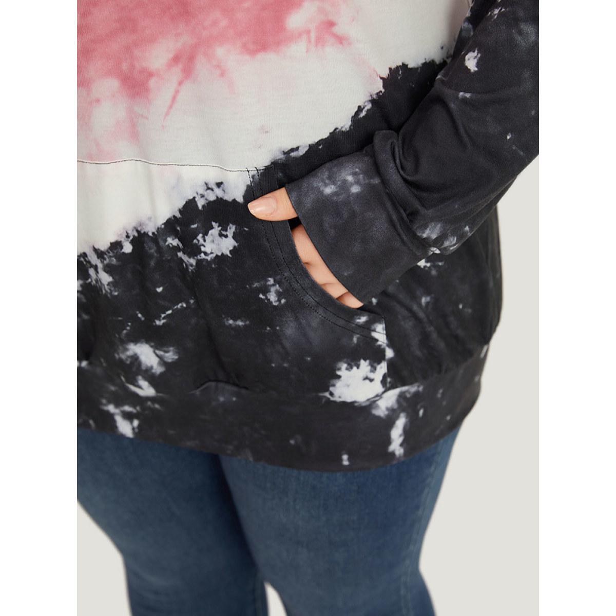 Plus Size Tie Dye Hooded Pocket Sweatshirt Women Multicolor Casual Tie Dye Hooded Dailywear Sweatshirts BloomChic 12/L Product Image