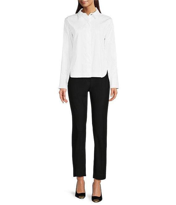 Donna Karan Point Collar Long Sleeve Framed Hem Button Front Shirt Product Image