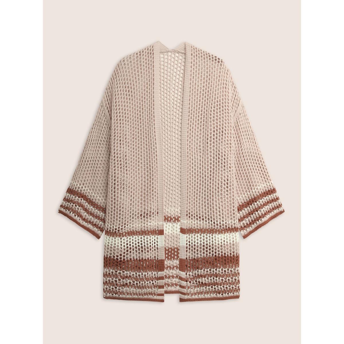 Plus Size Contrast Striped Pointelle Knit Bell Sleeve Swim Cover Up Women's Swimwear MistyRose Beach Contrast Curve Swim Cover Ups BloomChic 22-24/3X Product Image
