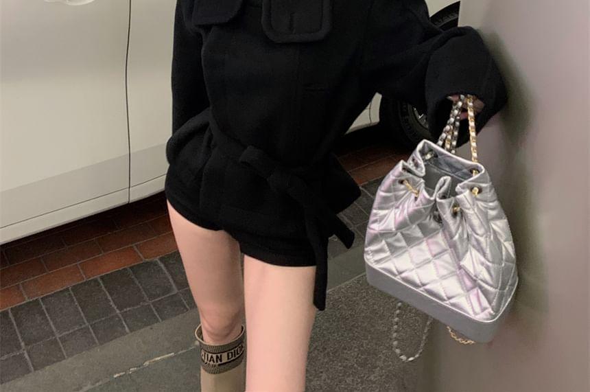 High-Neck Wool Jacket with Sash Product Image