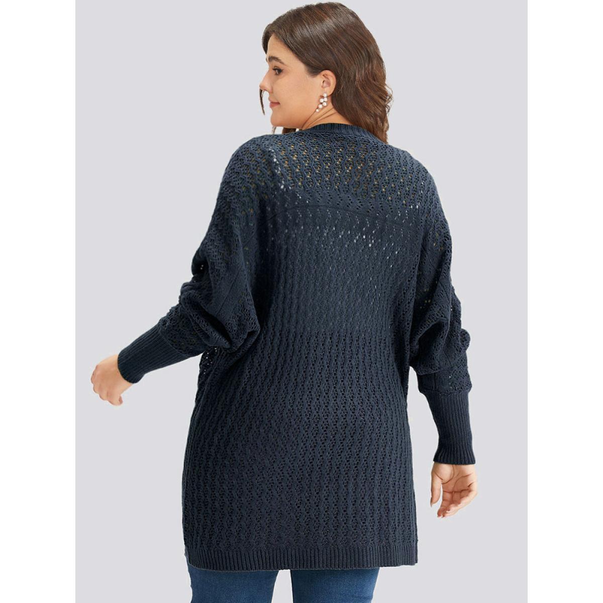 Plus Size Solid Batwing Sleeve Curved Hem Cardigan Indigo Women Casual Loose Long Sleeve Everyday Cardigans BloomChic 30/6X Product Image